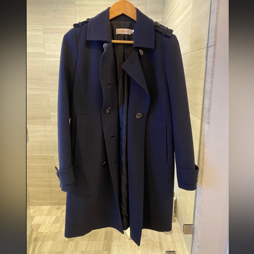 Tori Burch navy blue trench coat size 2